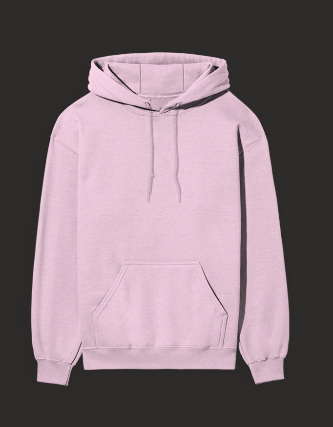 Light pink hoodie with a front pocket, featuring a stylish design for casual wear