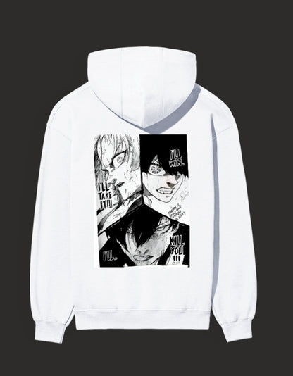 White Blue Lock rival hoodie featuring graphic artwork of intense anime characters