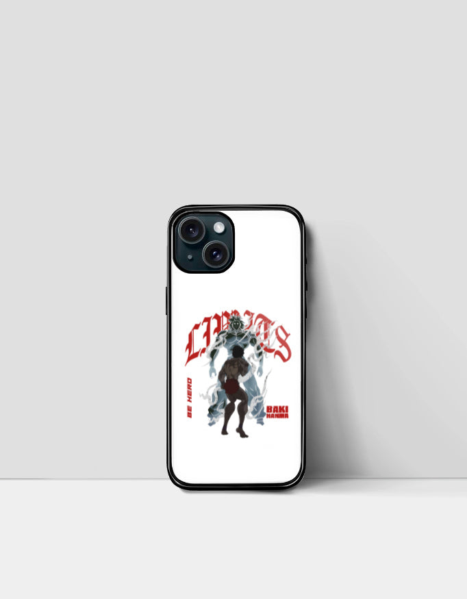 CHAOS X BAKI anime case with black character silhouette and red text on a white background