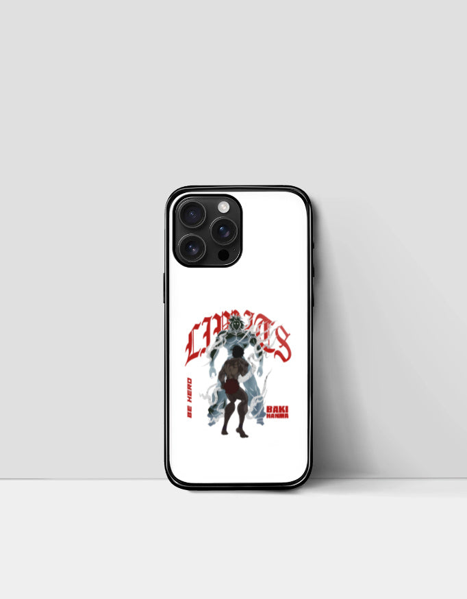 CHAOS X BAKI anime case with dual character graphic in red and black on white background