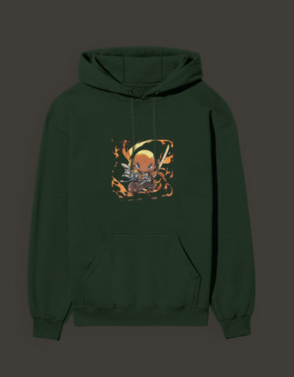 Charmander flame hashira hoodie featuring vibrant design on a green background