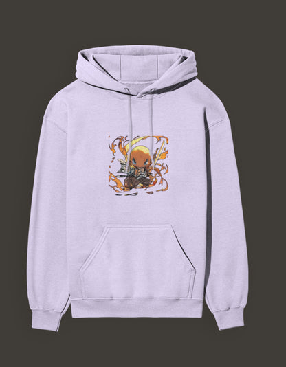 Light Purple Charmander Flame Hashira Hoodie featuring vibrant flame artwork on the front