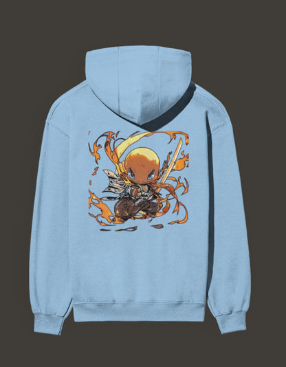 Charmander flame hashira hoodie in light blue featuring a vibrant design with flames and character details