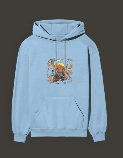 Light blue charmander flame hashira hoodie with vibrant graphic design on the front
