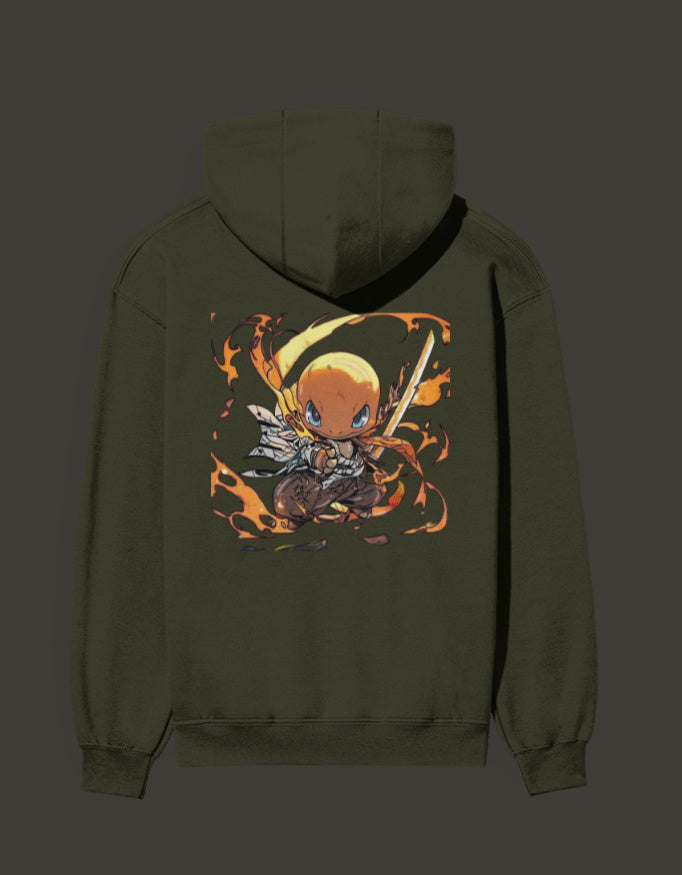 Charmander Flame Hashira Hoodie featuring vibrant artwork of Charmander in a dynamic pose