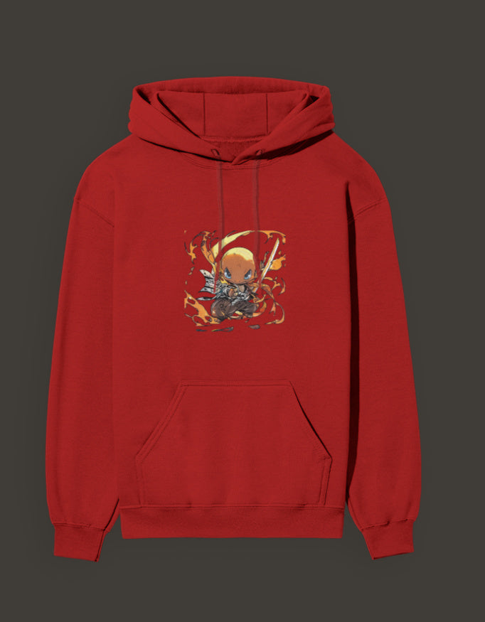 Charming red charmander flame hashira hoodie featuring vibrant anime artwork for fans