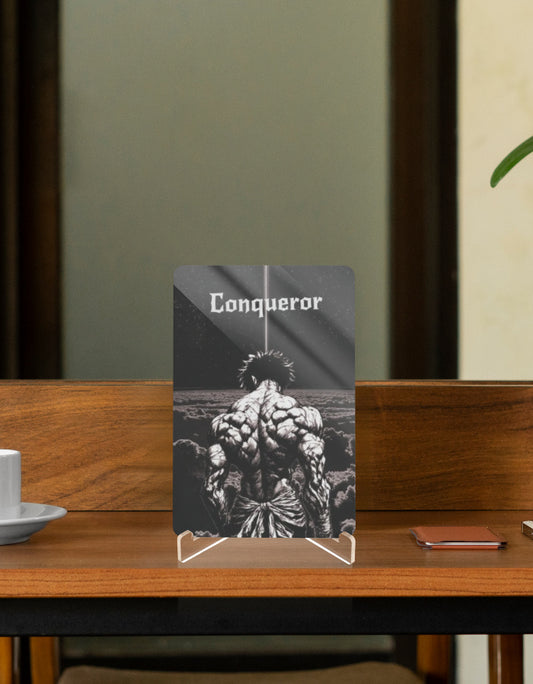 Conqueror anime relic acrylic display featuring a detailed illustration of a strong character