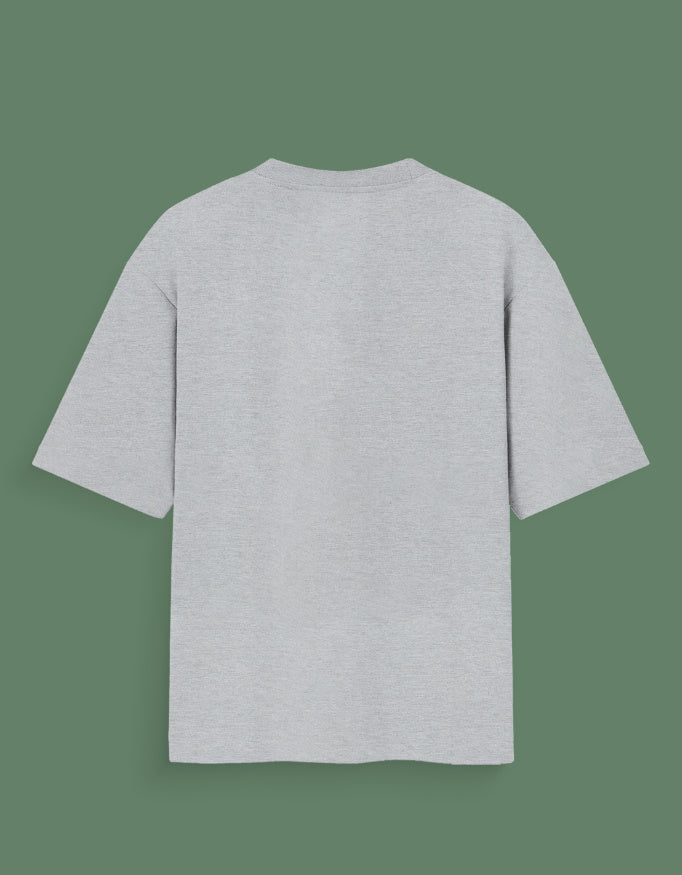 Back view of a plain gray Custom Glow in dark T-shirt with short sleeves on green background