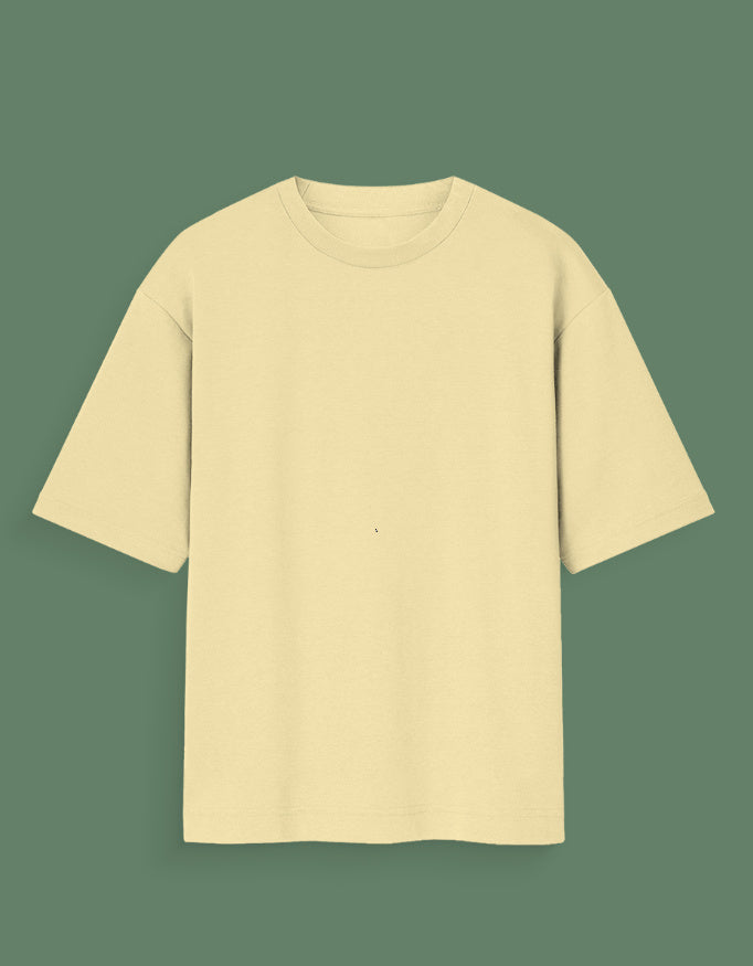 Beige plain Custom Glow in dark T-shirt with short sleeves and round neck on green background