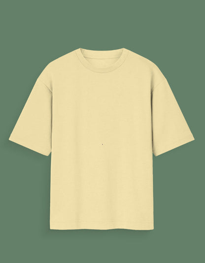 Beige plain Custom Glow in dark T-shirt with short sleeves and round neck on green background