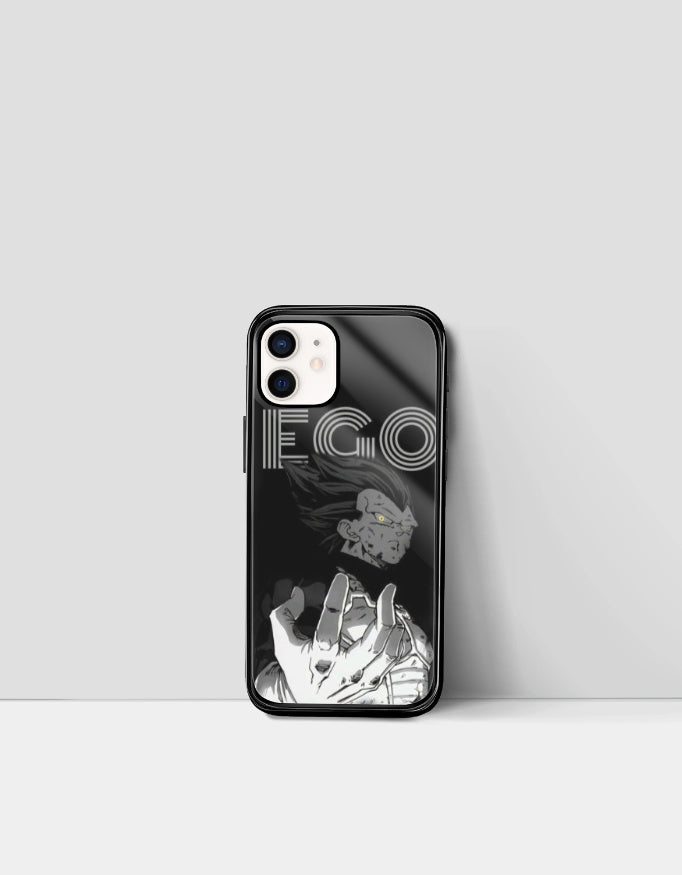 Black ego anime phone cover featuring a detailed manga character design with white text and artistic hand illustration
