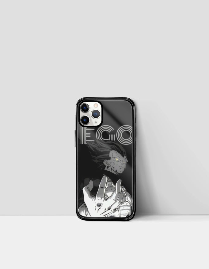 Ego anime phone cover with black and white character design and bold ego text for iPhone
