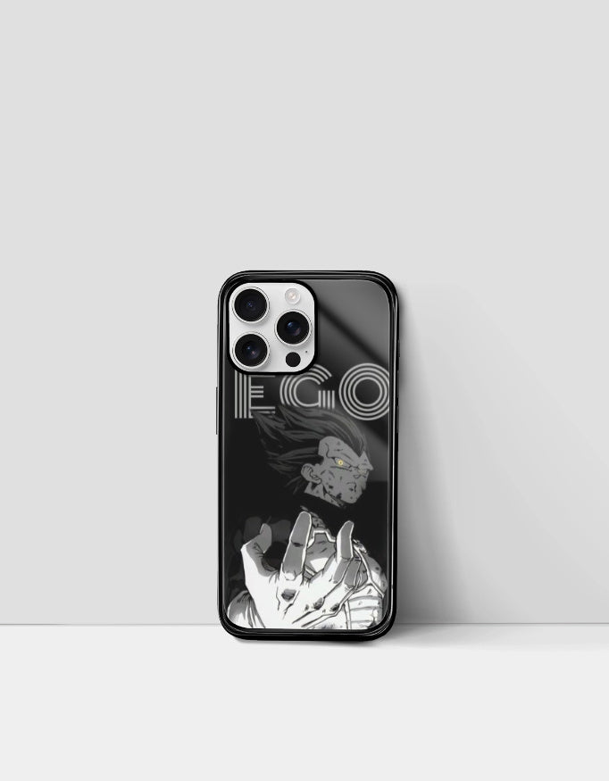 Black ego anime phone cover featuring a detailed anime character design with hand gesture
