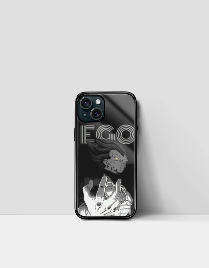 Black ego anime phone cover with monochrome anime character and bold ego text