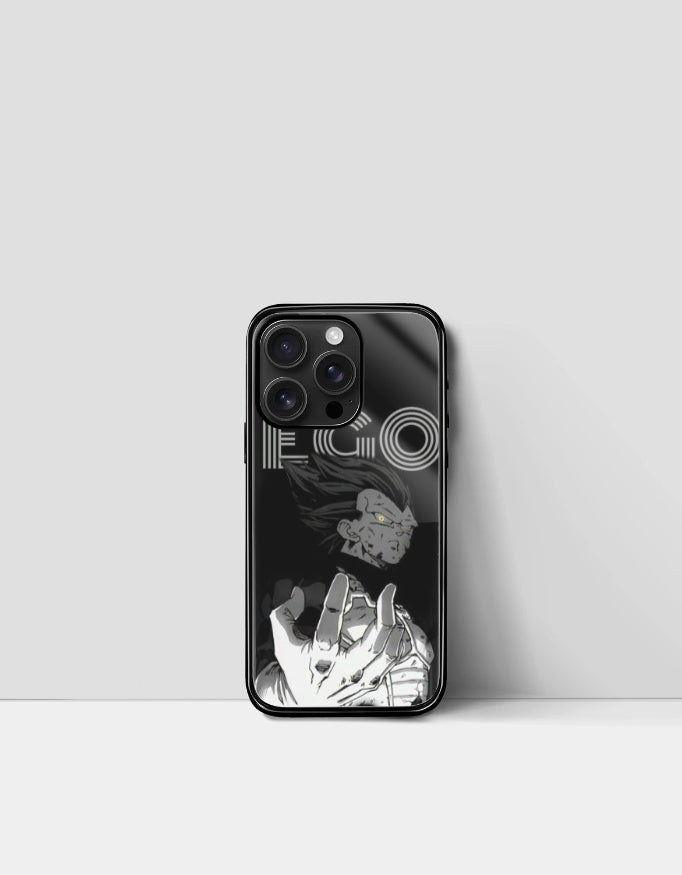 Black ego anime phone cover featuring a monochrome anime character design with dynamic pose