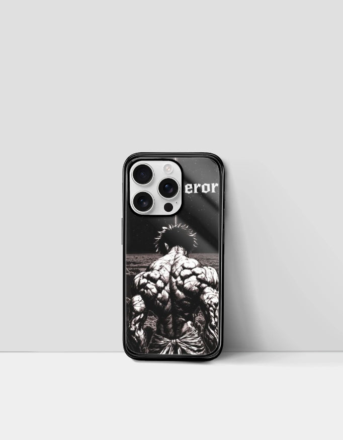 Error anime phone cover featuring a muscular anime character with spiky hair on a black background