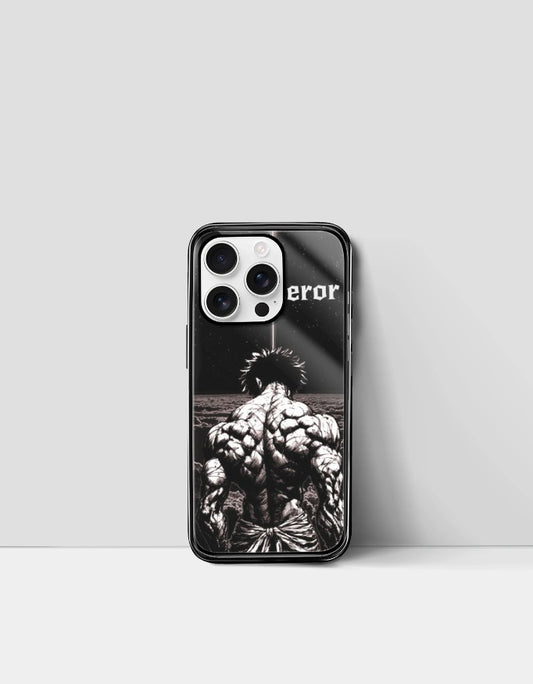 Black error anime phone cover featuring a muscular anime character with spiky hair from behind