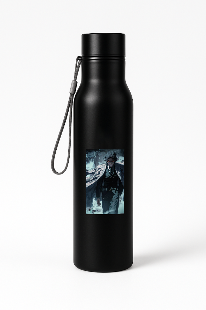 Black exclusive Muzan flask limited edition with anime character design and carrying strap
