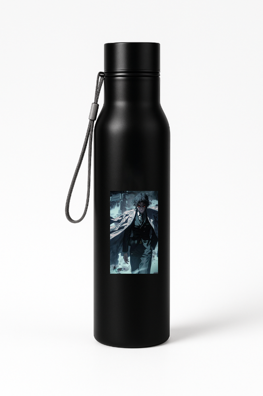 Black exclusive Muzan flask limited edition with anime character design and carrying strap