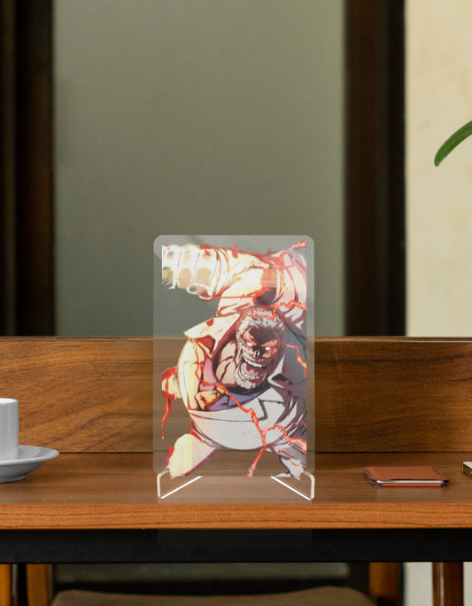 Garp anime relic displayed on a wooden table showcasing vibrant artwork and a modern design