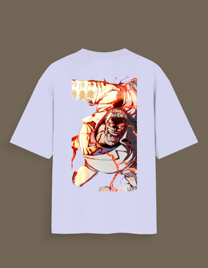 Light purple Garp Haki anime t-shirt featuring a dynamic character print on the back from AnimeVerseStore