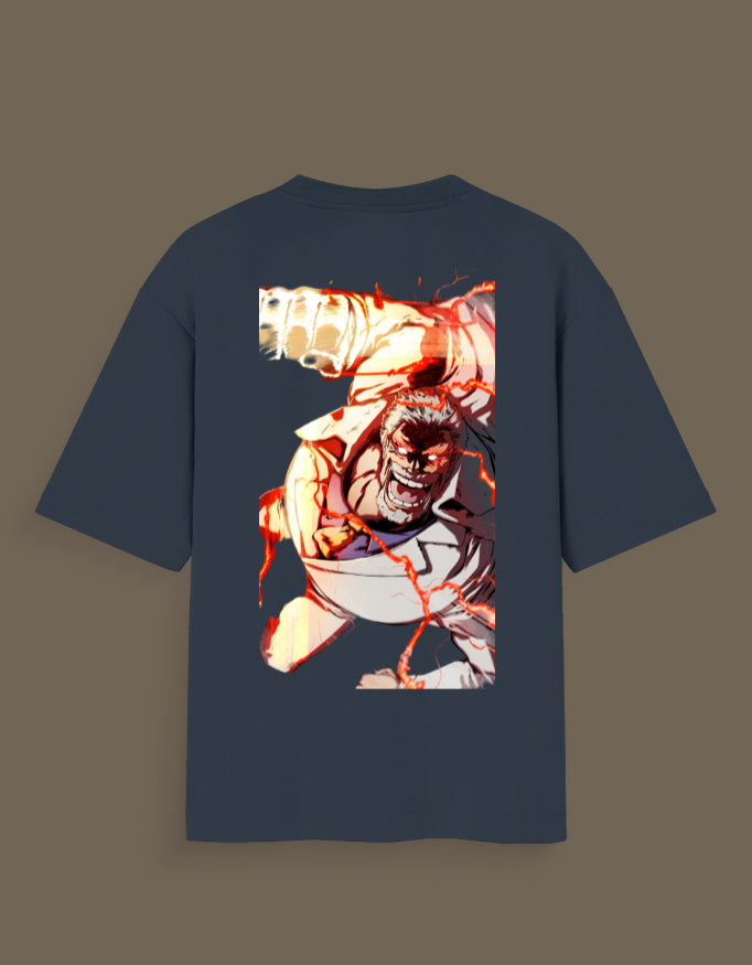 Navy Garp Haki anime t-shirt featuring dynamic graphic of Garp punching with energy effects