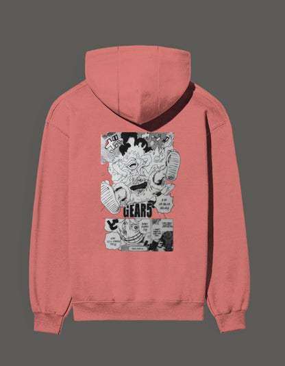 Pink Gear 5 anime hoodie featuring bold graphic print and hood for anime enthusiasts