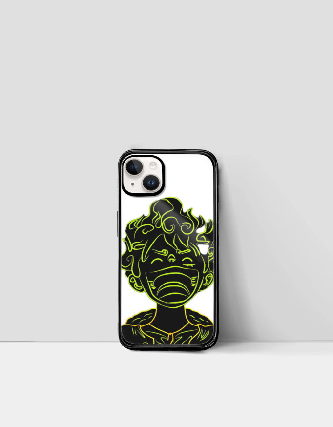Gear 5 iPhone case featuring a neon green anime character design with black outline