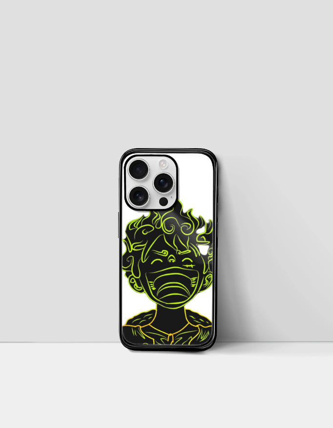 Gear 5 iPhone case with black and neon green anime character design protection for iPhone