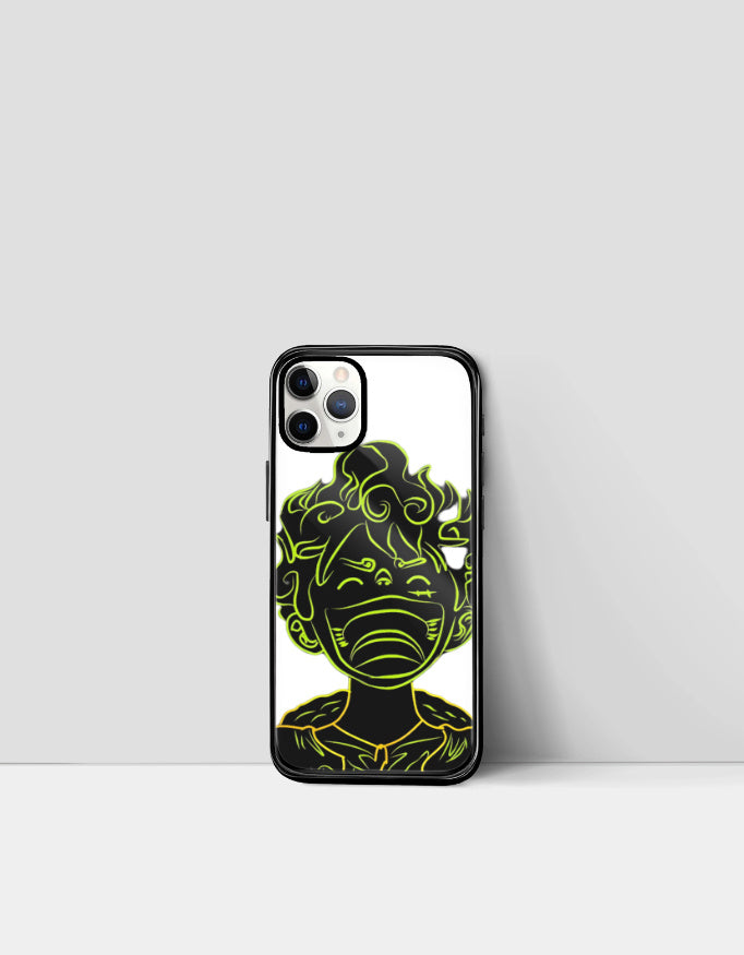 Gear 5 iPhone case with black and neon green anime character design from AnimeVerseStore