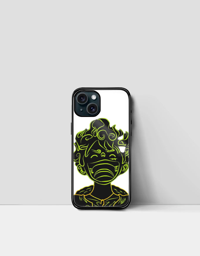 Gear 5 iPhone case with neon anime character design in black and green from AnimeVerseStore