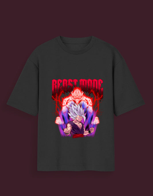Black Gohan Beast Mode anime t-shirt featuring a powerful Gohan character with electrifying red and purple energy effects