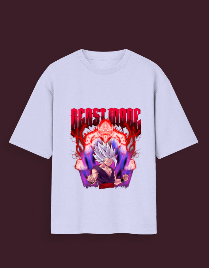 White Gohan Beast Mode anime t-shirt featuring dynamic anime character artwork and bold red Beast Mode text
