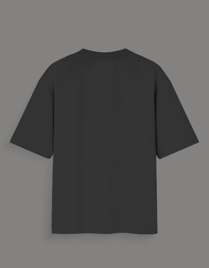 Black plain back view of Gojo oversized anime t-shirt with short sleeves and relaxed fit
