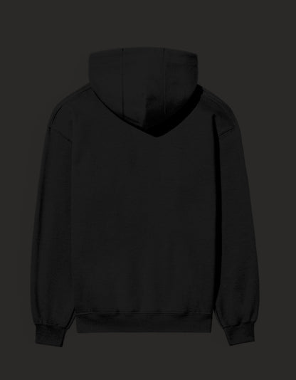 Back view of a black graphic streetwear hoodie India with a comfortable and stylish design