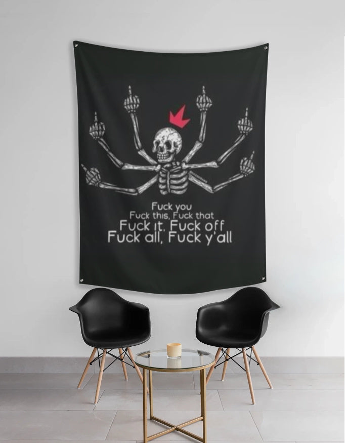 anime wall tapestry India black skull spider skeleton giving middle fingers with pink crown bedroom wall decor