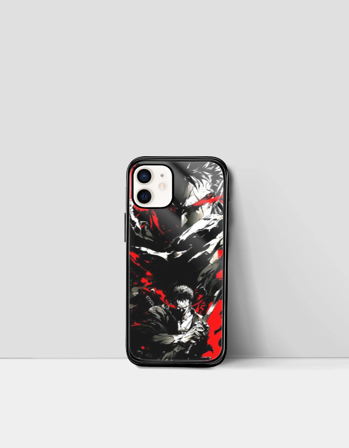 Guts iPhone case anime design with dark and red artwork featuring warrior illustration