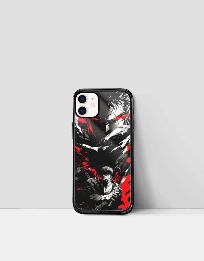 Guts iPhone case anime with black and red graphic design featuring a dark anime warrior