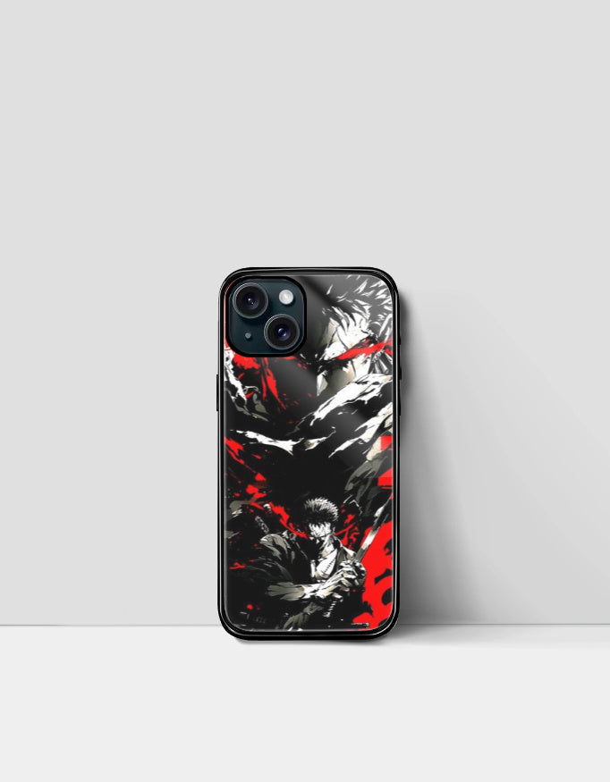 Black and red Guts iPhone case anime design featuring dark and intense character artwork