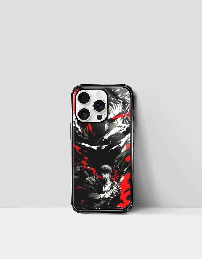 Guts iPhone case anime design with black and red artistic illustration for iPhone models