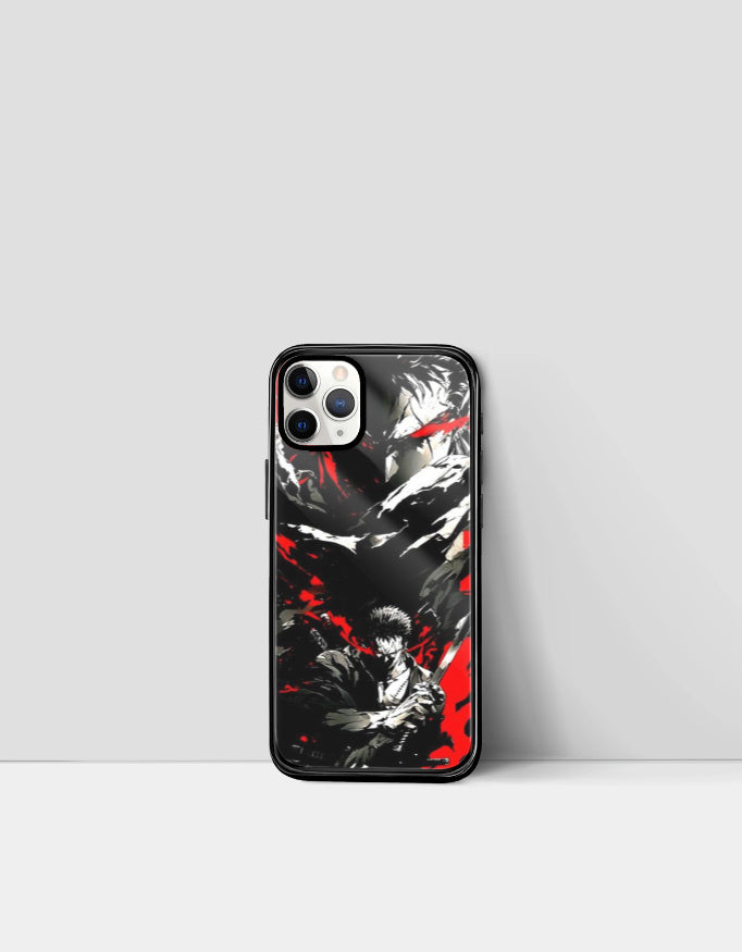 Guts iPhone case anime featuring dark and red detailed artwork of the character Guts with sword