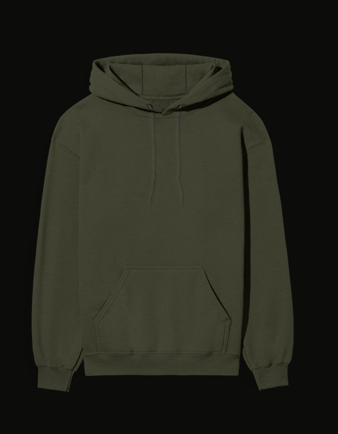Itachi hoodie in olive green with a front pocket and adjustable drawstrings