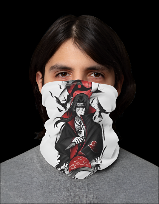 Itachi Uchiha aesthetic bandana featuring a detailed design of the character in black and red
