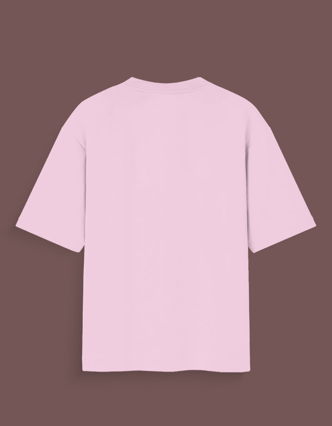 Back view of a plain light pink joker inspired graphic tee with short sleeves and crew neckline