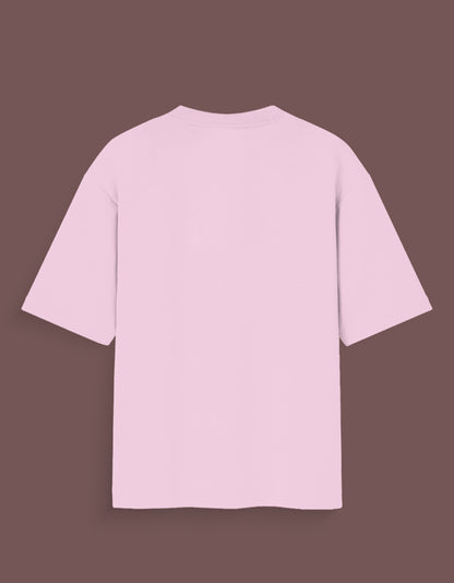 Back view of a plain light pink joker inspired graphic tee with short sleeves and crew neckline