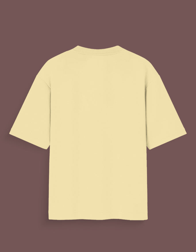 Back view of plain beige joker inspired graphic tee with short sleeves and crew neck