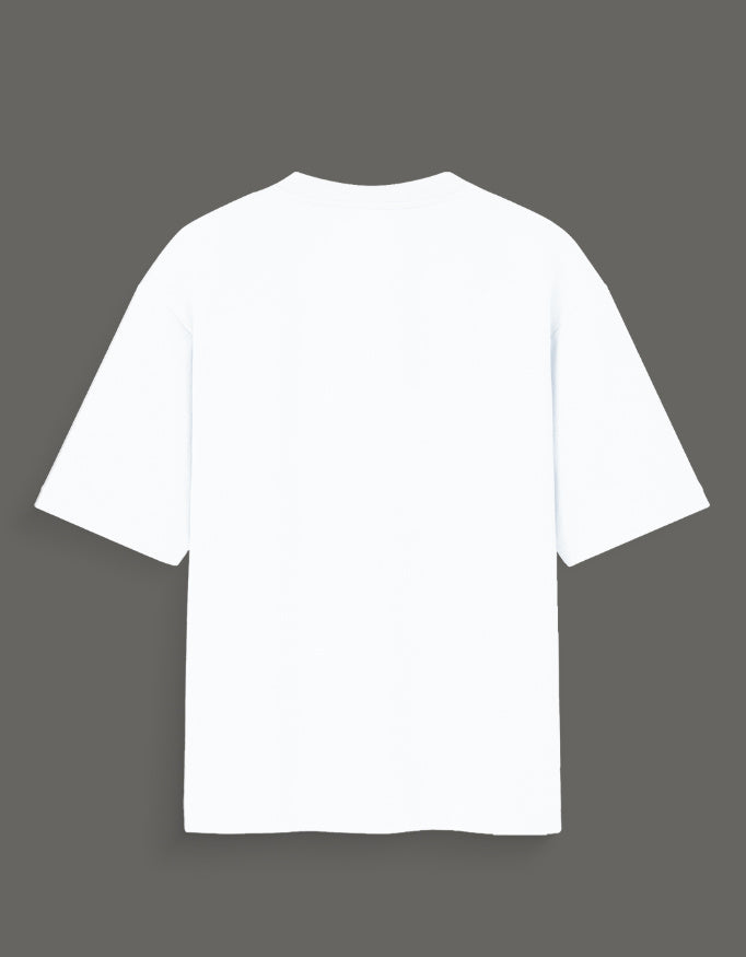 Plain white Jujutsu Kaisen Gojo art tee shown from the back on a gray background
