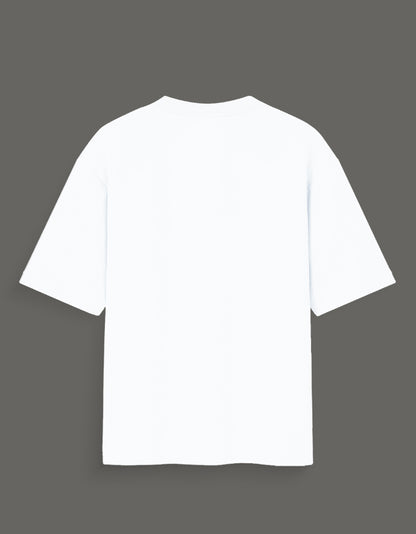 Plain white Jujutsu Kaisen Gojo art tee shown from the back on a gray background