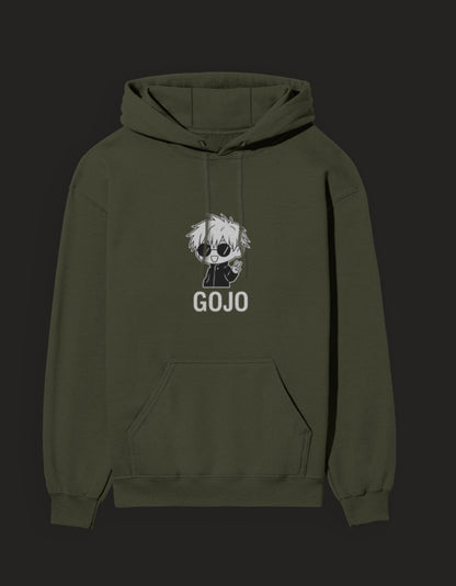 Green Gojo hoodie Jujutsu Kaisen featuring an adorable character graphic on the front