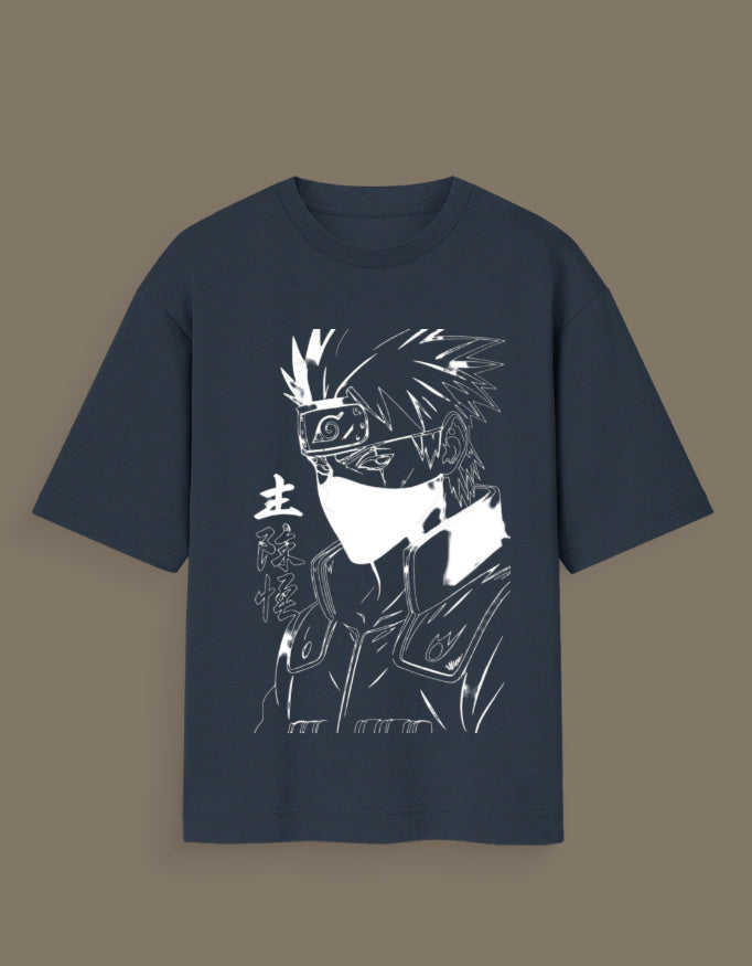 AnimeVerseStore black Kakashi Hatake glow t-shirt featuring white sketch design of Naruto character
